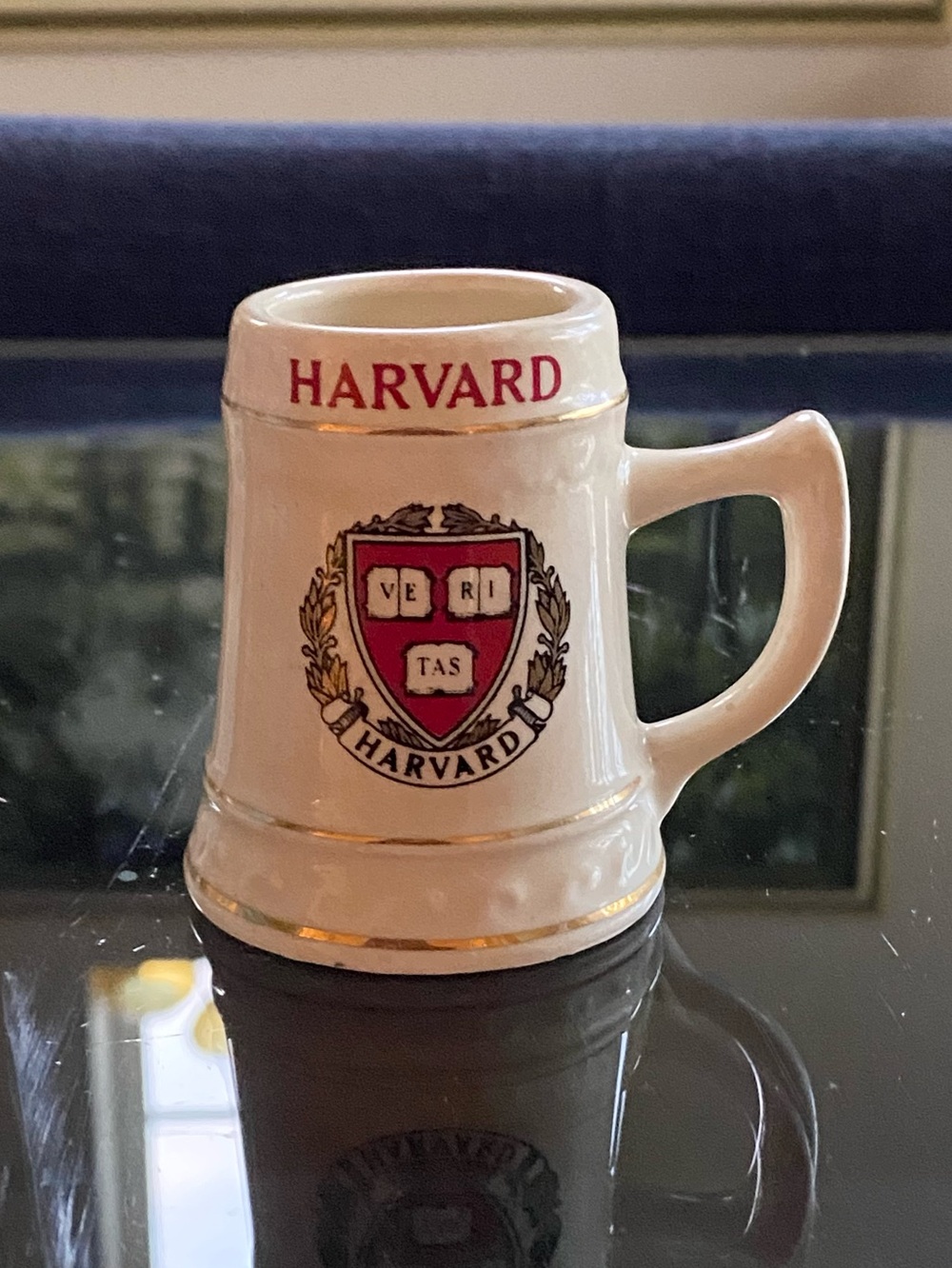 Vtg Harvard University Ceramic Beer Stein Shot Glass Ivy League Small 3” USA